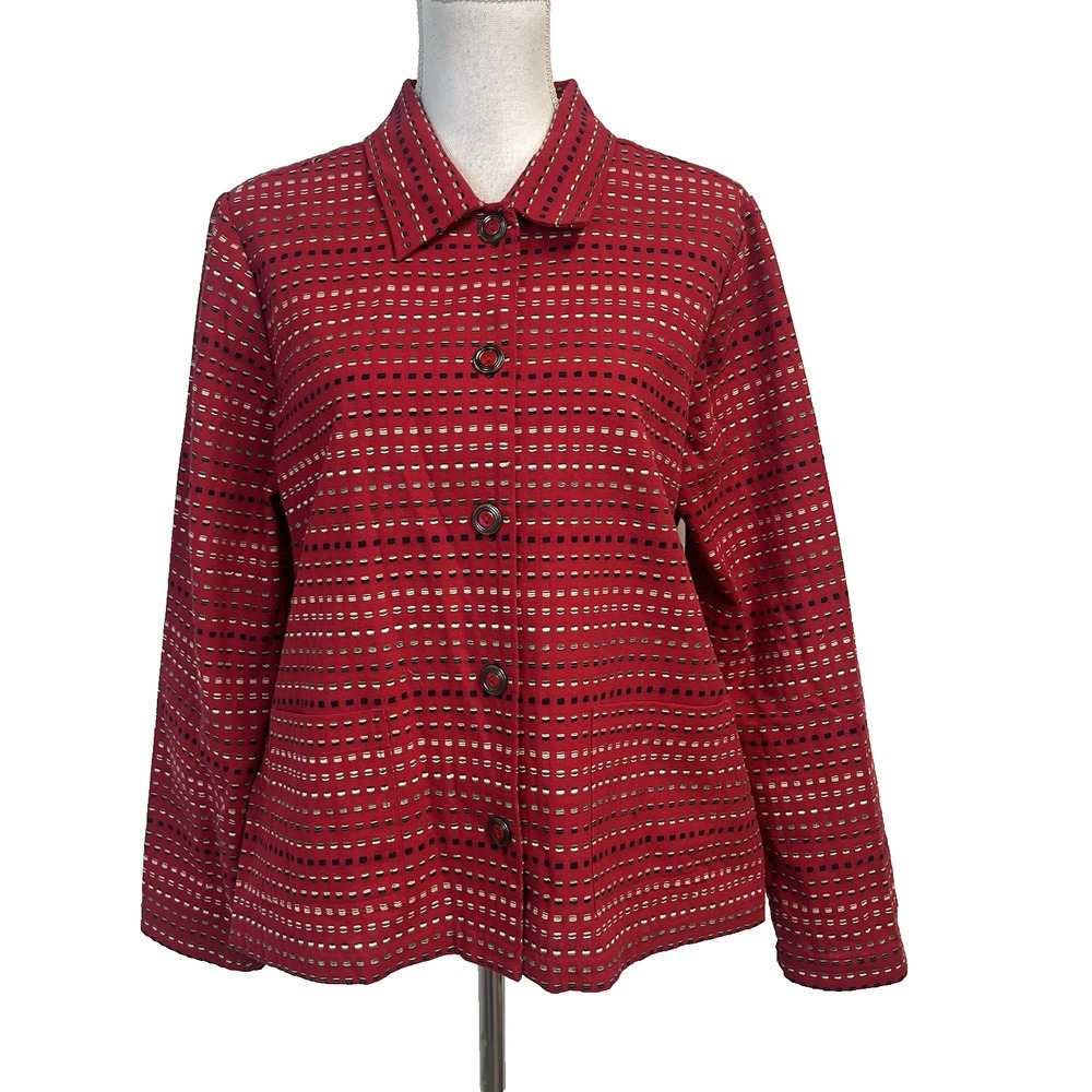 Christopher & Banks Red Black Jacket Size Medium Casual Career Button Front